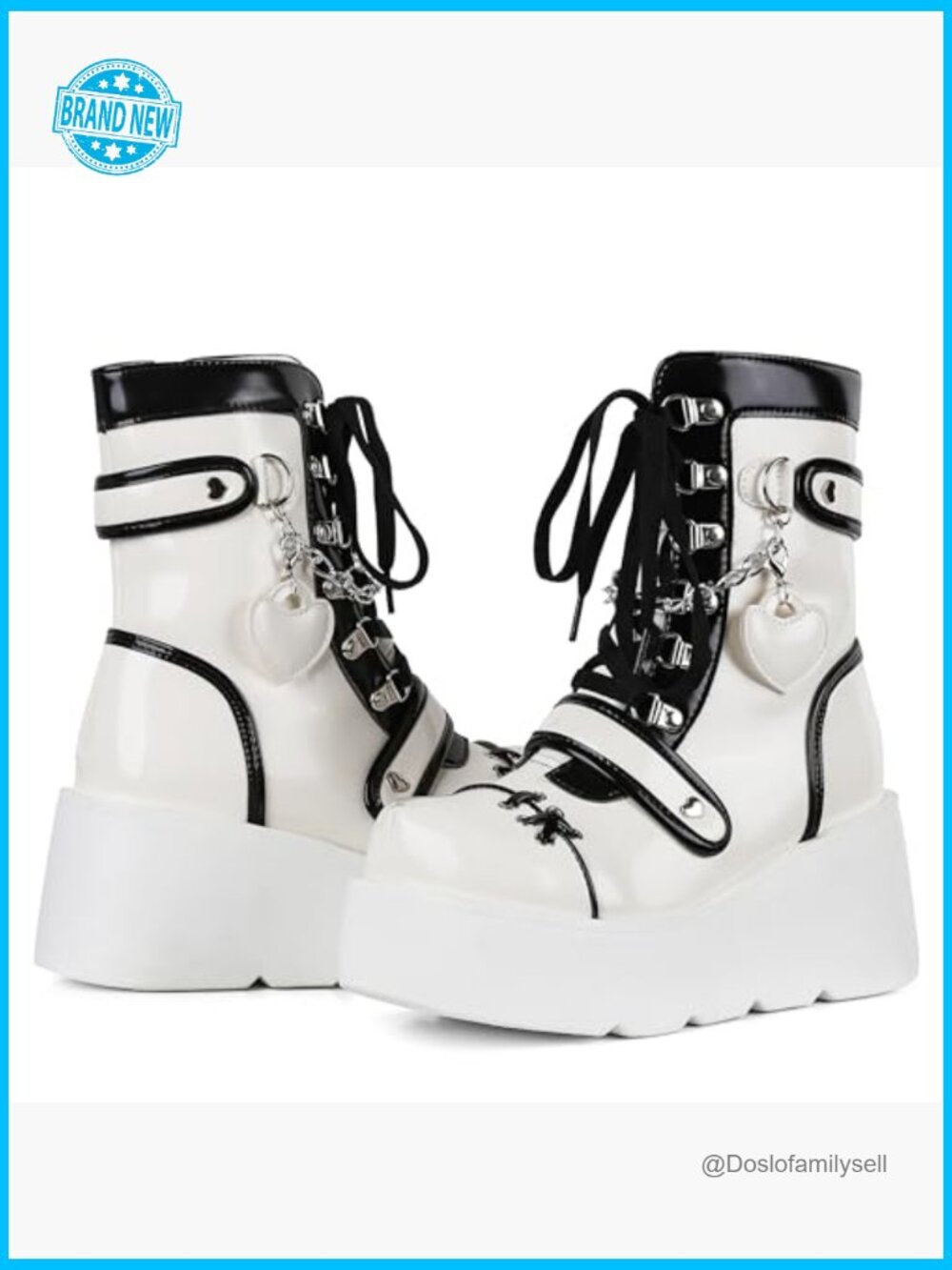 Platform Ankle Boots Wedge High Heel Booties Goth Round Toe Combat Lace Up Rave - Picture 4 of 7